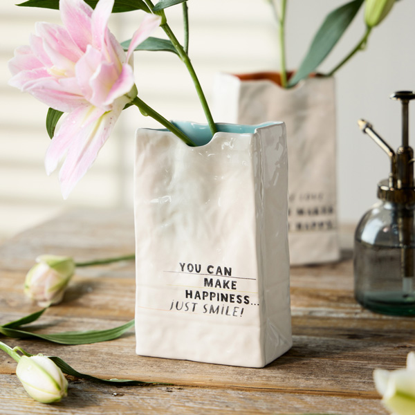 Live From Snack Time Collection - White ceramic vase with inspirational quote