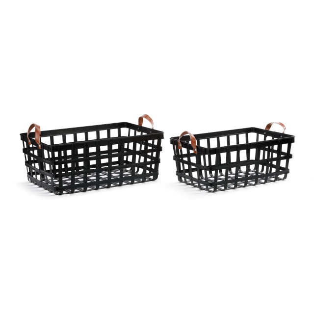 Leather Handle Nesting Baskets - Set of 2