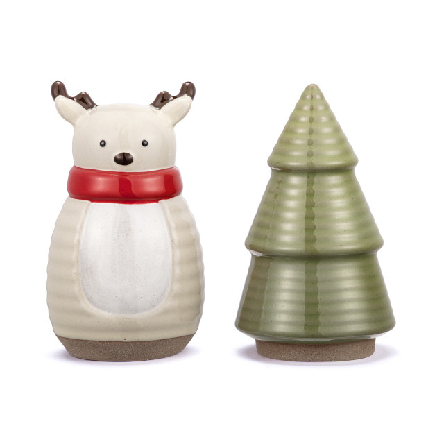 Reindeer and Tree Salt & Pepper Shakers - Set of 2